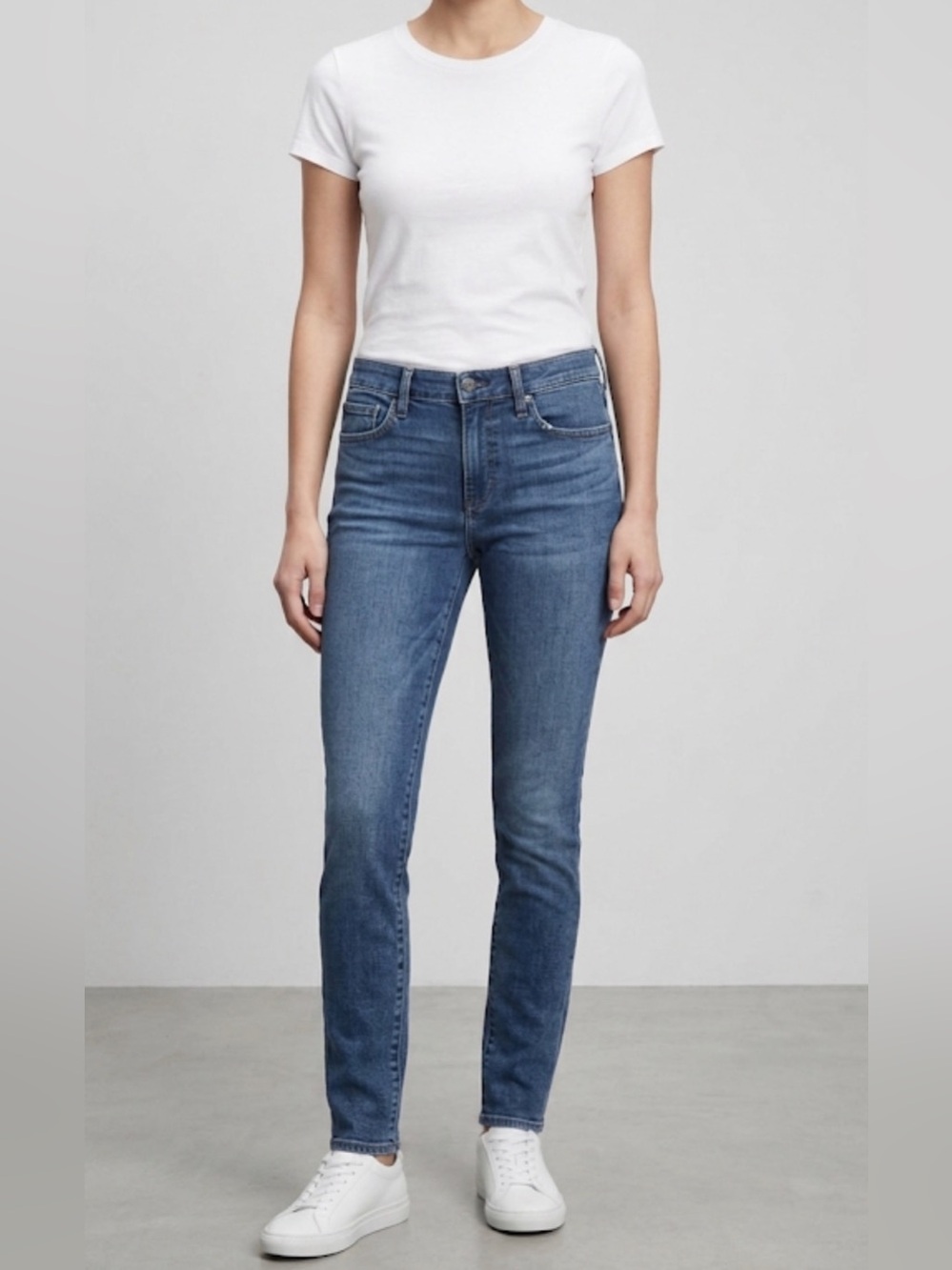 The GAP High-Rise Slim Straight Jeans in Medium Blue With Stretch